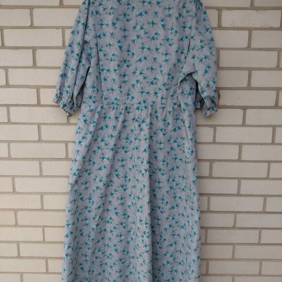 Amish Mennonite Cape Dress PLUS SIZE 43" B 42" W Gray Blue Floral Handmade - Picture 8 of 9